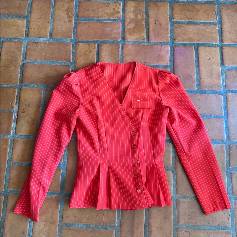 Red Striped Button-Up Blouse